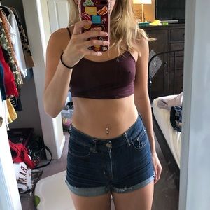 dark blue high waisted denim shorts